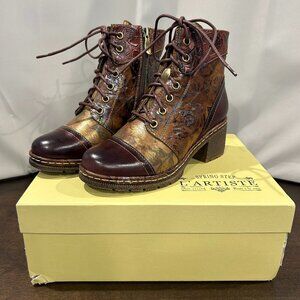 L'Artiste by Spring Step NWB Leather Lace-Up Boots,‎ Brown EU35